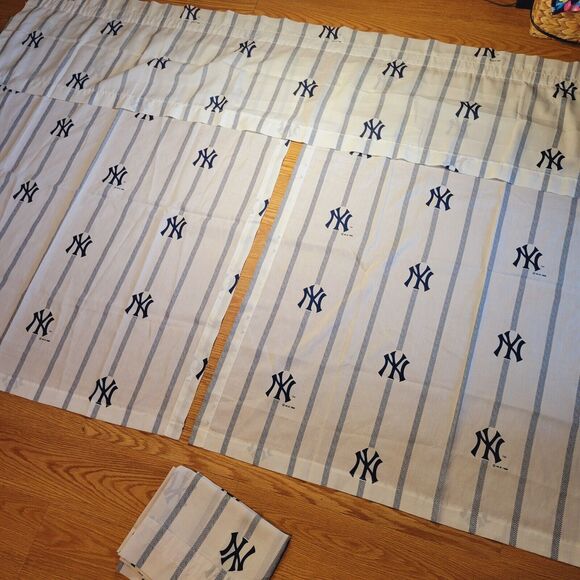 NEW YORK YANKEES Curtain Set 4 Panels 2 Valance VTG 1996 Decorative MLB RARE - Picture 6 of 16